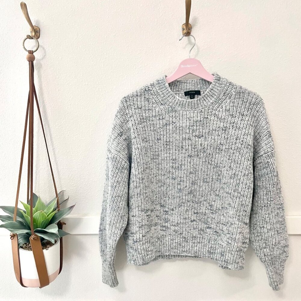 J Crew Marled Cotton-Blend Crewneck Sweater Size L Blue Cozy Minimalist Coastal - Picture 2 of 6